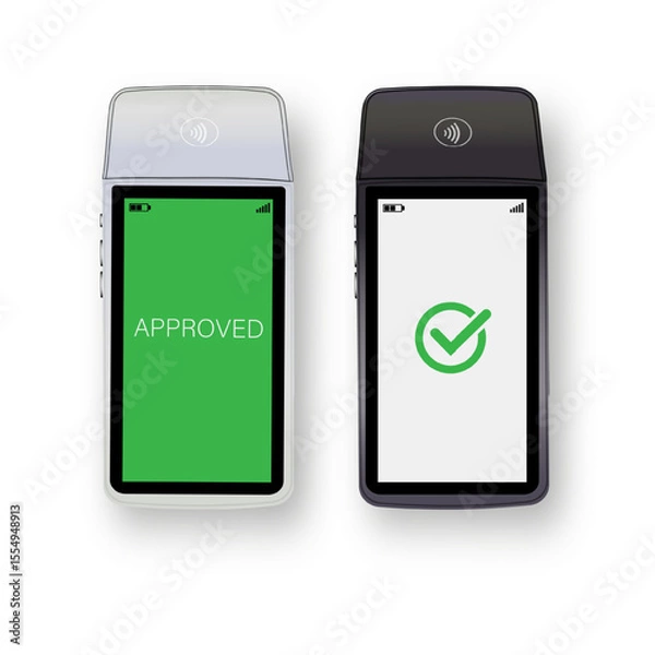 Obraz Vector 3D Realistic NFC Payment Terminal. Credit Card. Payment Machine. Template for Bank Payment Contactless Terminal. POS Terminal.