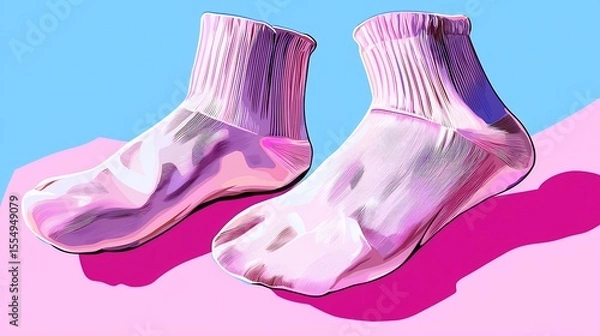 Fototapeta Vibrant Sport Socks in Pink and Blue Background with Textured Pattern