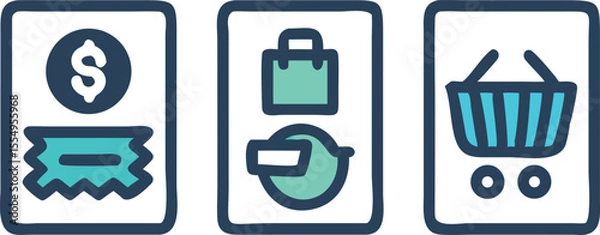 Fototapeta Ecommerce Icon Set Shopping Cart, Bag, Coupon, and Dollar Sign Icons for Website and App Design