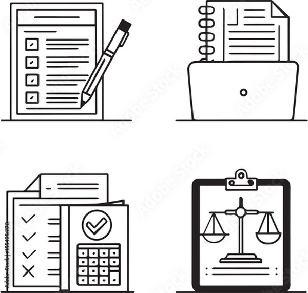 Fototapeta Document icons set with business and office symbols in vector illustration style