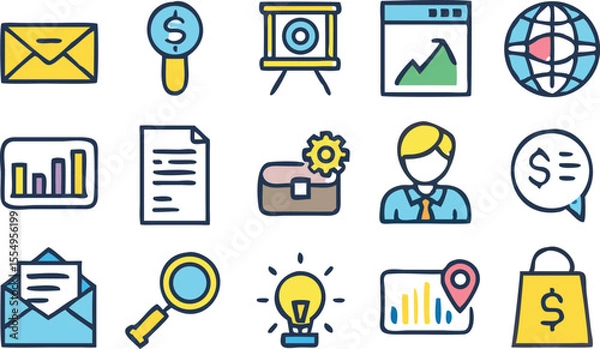 Fototapeta Comprehensive Business Icon Set Versatile Colorful Icons for Marketing, Finance, and Web Design Projects
