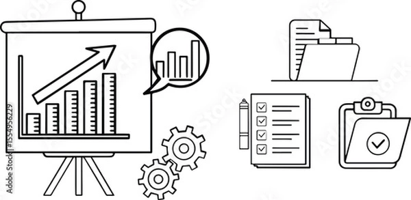 Fototapeta Vector illustration set of office buildings and business office building icons in modern graphic style
