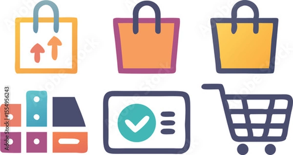 Fototapeta Essential Shopping Icon Set  Versatile and Colorful Graphics for E-commerce and Retail Websites