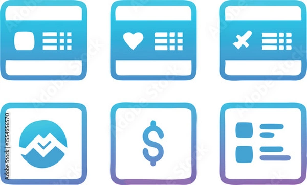 Fototapeta Gradient Blue UI Icon Set  Modern, Minimalist Design Elements for Web and App Development