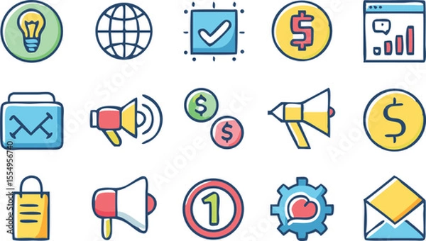 Fototapeta Collection of Colorful Business and Marketing Icons A Versatile Set for Your Projects