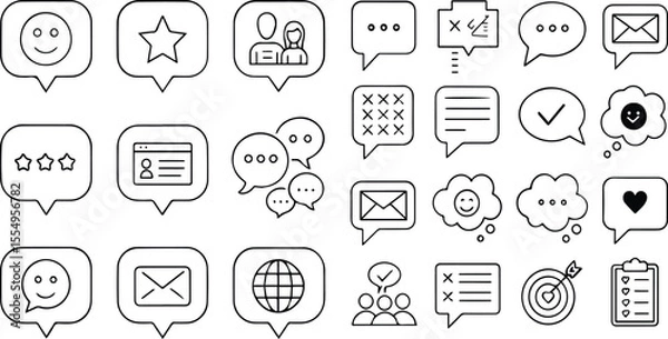 Fototapeta A set of hand-drawn vector icons for web design, featuring symbols for the internet, communication, social media, and technology