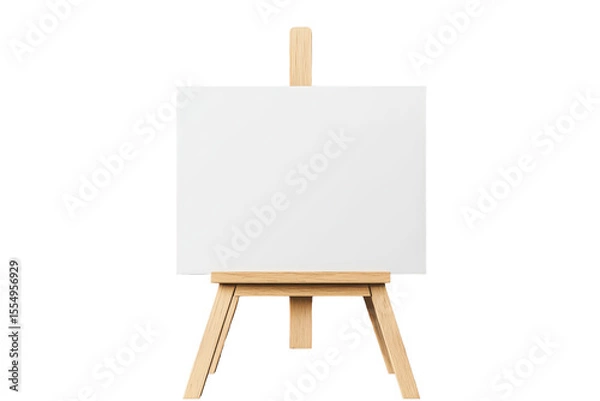 Fototapeta Blank canvas on wooden easel ready for artistic creation in a modern art studio with textured gray walls