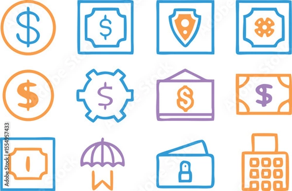 Fototapeta Finance Icon Set  A Comprehensive Collection of Line Icons for Banking, Investment, and Financial Transactions