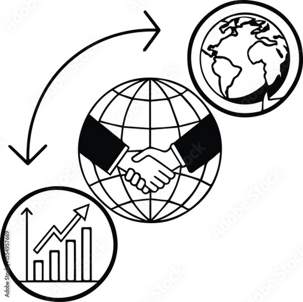 Fototapeta A global concept illustration of Earth's sphere with an arrow, symbolizing worldwide communication and business travel