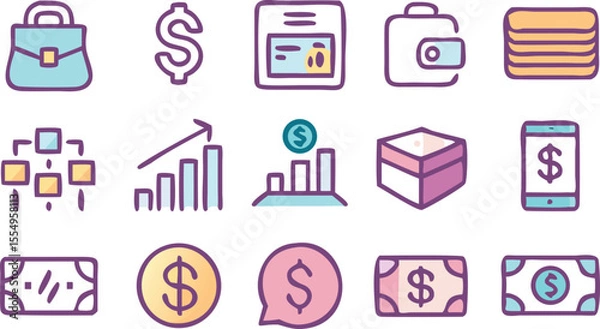 Fototapeta Financial Icons A Comprehensive Set of  Colorful Vector Icons for Finance, Investment, and Business Applications