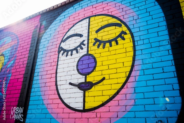 Obraz Urban Smile Geometric Face Mural in Bold Color Blocks (1)