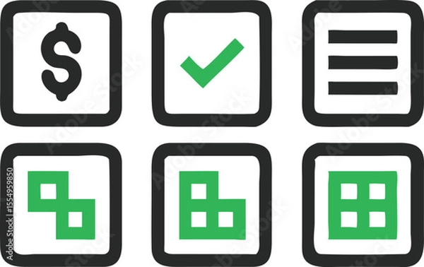 Obraz Vector Icons Finance, Checklist, Menu, Puzzle, Blocks, Grid - EPS 698