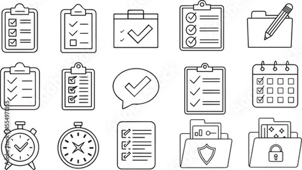 Fototapeta Black silhouette vector set of business, web, and school icons for design and communication