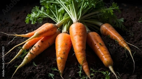 Obraz Fresh Carrots with Green Parsley Garnish