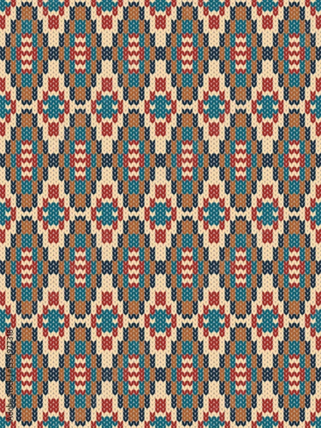 Fototapeta Knitted seamless pattern embroidery tribal native.Traditional Aztec,Navajo,Southwest and Mexican style.Sweater crochet vector geometric background.Design for fabric,clothing,wrapping,print,decoration.