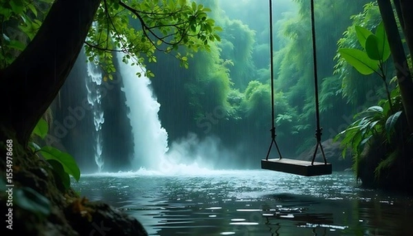 Fototapeta Peaceful Jungle Waterfall Scene with Wooden Swing Above Crystal Waters

Serene Waterfall Oasis in the Jungle Featuring a Rustic Swing

Tropical Paradise with Clear Water, Waterfall, and Hanging Wooden