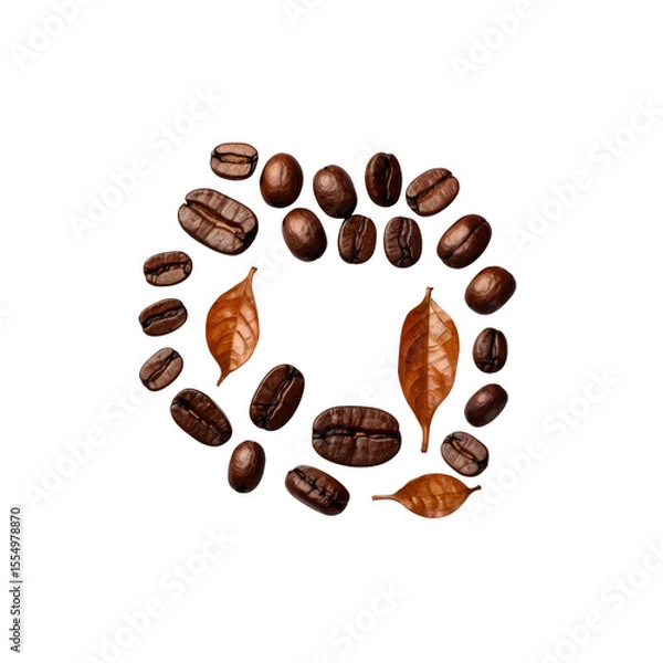 Fototapeta Aromatic Coffee Beans and Autumn Leaves in a Circular Design