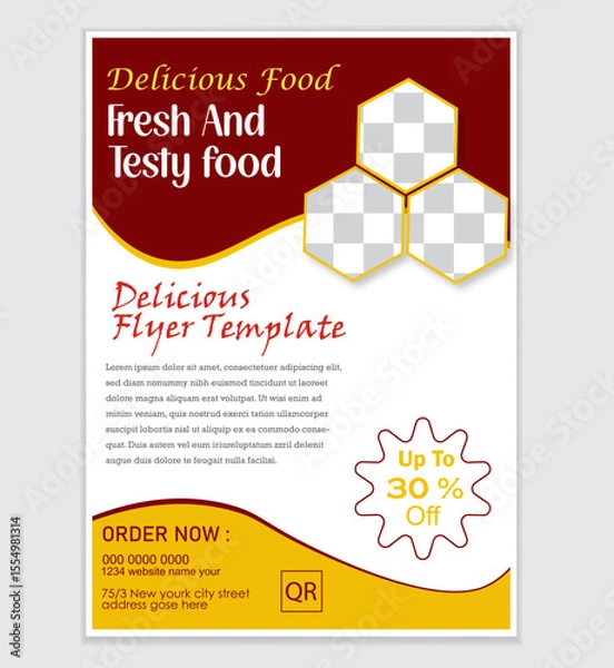 Obraz Food  flyer mockup design  red & yellow color template layout.