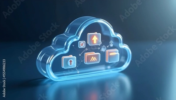 Fototapeta Cloud computing applications and workflow concept shown with icons inside a glassy 3D cloud symbol.