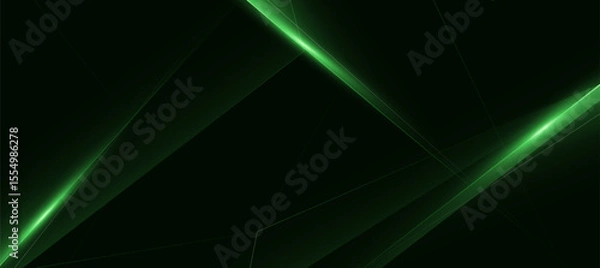 Fototapeta Abstract Green Light Lines with diagonal strip on dark Background
