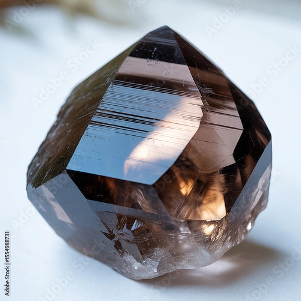 Obraz Close-up of a Smoky Quartz Crystal Specimen on a White Surface