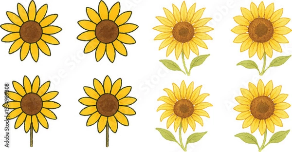 Fototapeta Hand-Drawn Watercolor Sunflower Illustration Set Colorful Single Bloom Floral Elements with Petals and Leaves, Isolated Transparent Background for Botanical Art, Packaging, and Decor | Generative AI