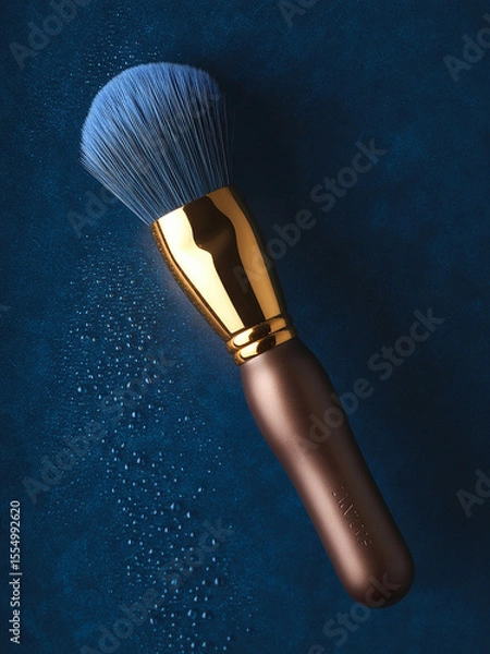 Obraz High-quality makeup brush with a luxurious dark brown handle and a light blue synthetic bristle head.