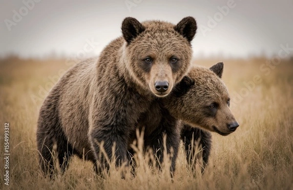 Fototapeta close-up of two adorable bear cubs embracing each other in a soft