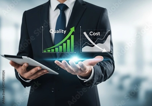 Obraz Businessman Showing Quality Improvement and Cost Reduction Chart in Hand