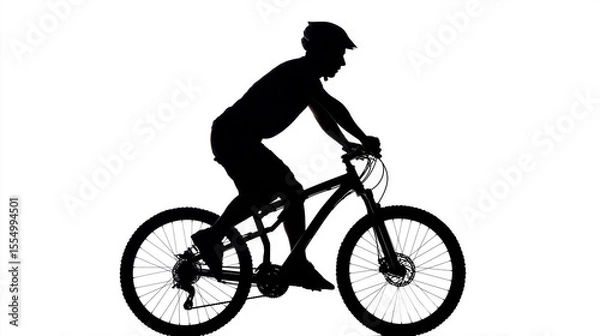 Obraz A silhouette of a male biker with helmet biking isolated on white background