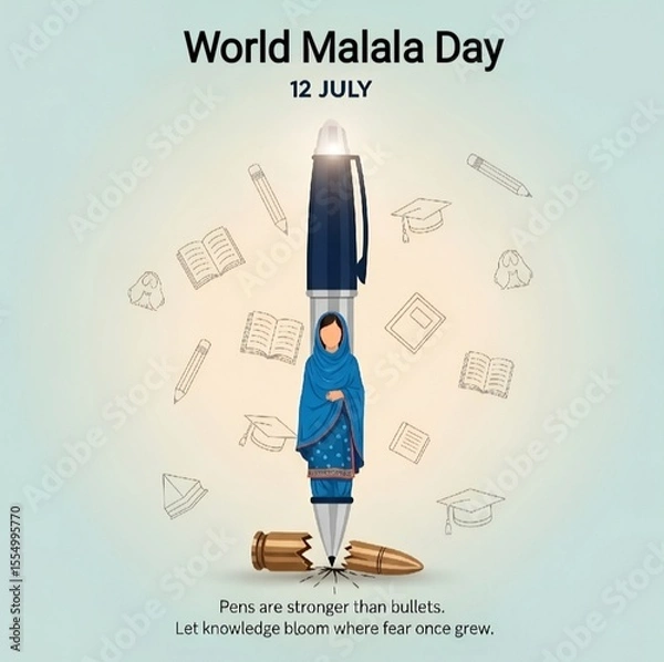 Fototapeta World Malala Day Celebrating Education Advocacy with a Pen Shattering Bullets and Promoting Knowledge over Fear