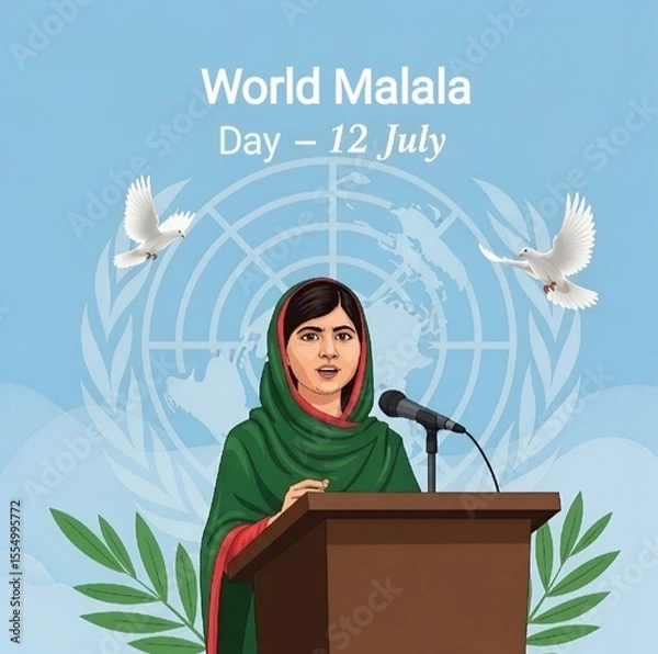 Fototapeta Celebrating Malala Yousafzai World Day for Education and Empowerment with Dove Imagery and Greenery Accents for Global Recognition