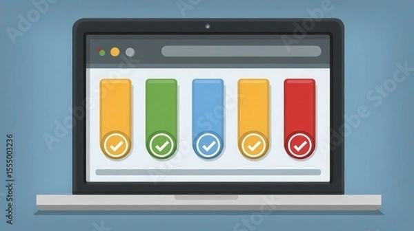 Obraz Colorful progress indicators on a laptop screen representing task completion and digital workflow visualizations