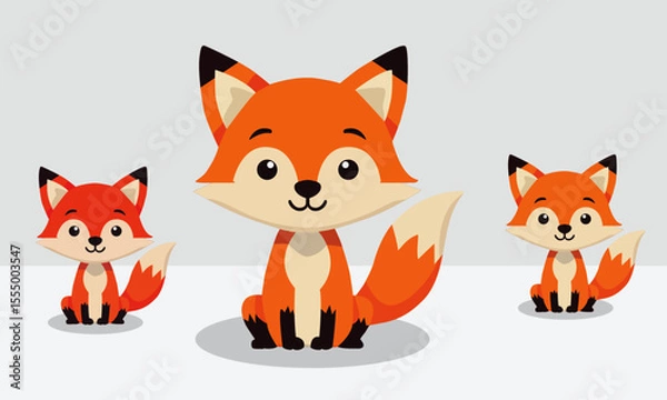 Obraz Cute Fox Characters Sitting – Vector Animal Illustration