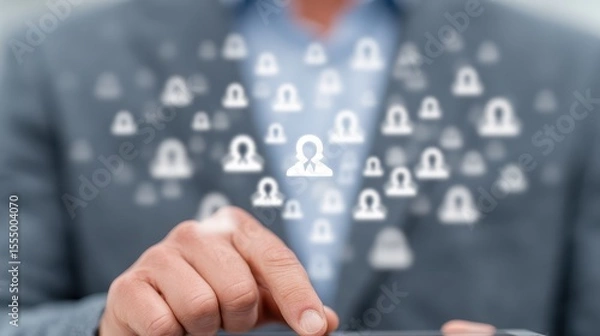 Obraz Businessman Interacting with Digital User Network Concept for Social Media and Online Communication Engagement