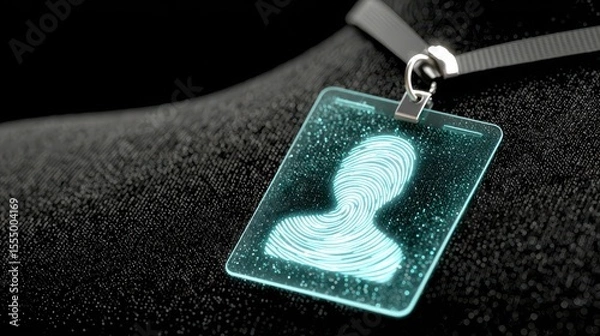 Obraz Futuristic identification badge with glowing fingerprint pattern on dark textured background for security and identity concepts