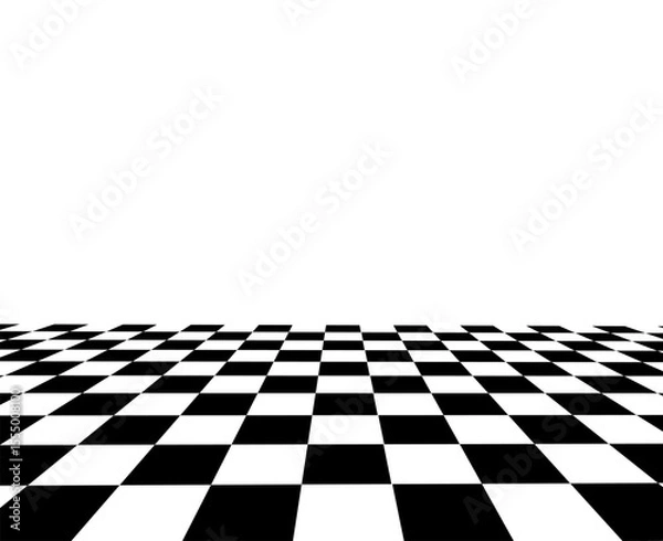 Obraz Checkered texture 3d background. Abstract white-black checkered background. Vector