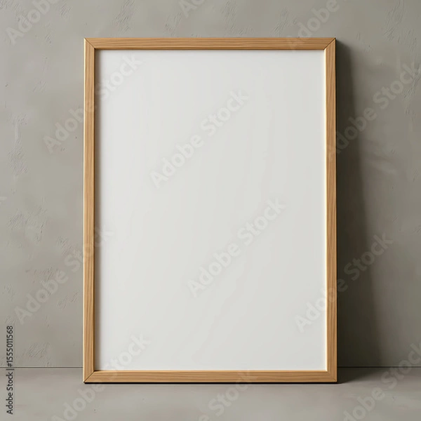 Fototapeta Modern Minimalist Mockup: Blank Canvas in Wooden Frame Against Textured Grey Wall ai generative