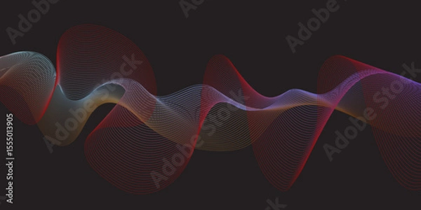 Obraz Modern multicolor gradient flowing wave lines. Parallel lines of vibrant color. Stylized line art background. curving and wavy gradient lines against a black background.	