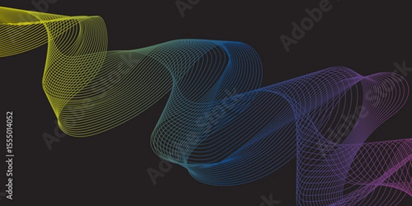 Obraz Modern multicolor gradient flowing wave lines. Parallel lines of vibrant color. Stylized line art background. curving and wavy gradient lines against a black background.	