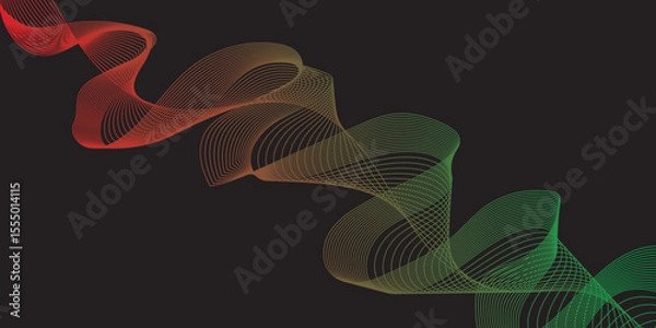 Obraz Modern multicolor gradient flowing wave lines. Parallel lines of vibrant color. Stylized line art background. curving and wavy gradient lines against a black background.	