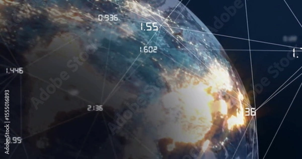 Fototapeta Earth from space with digital data points and network connections in image