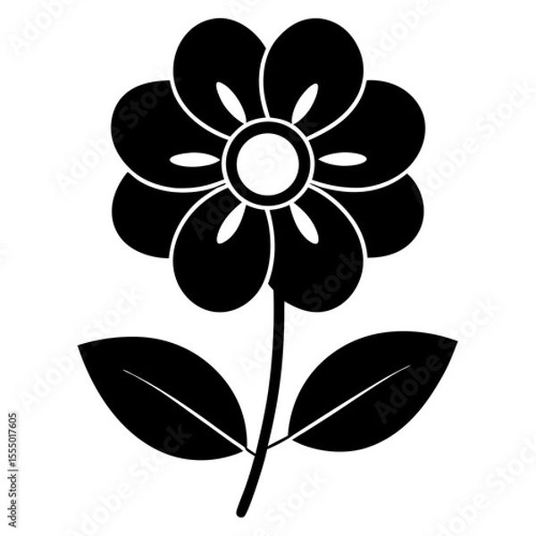 Fototapeta Black Flower Silhouette Vector Icon for Design and Decoration, Classic Flower Silhouette  Elegant Vector Floral Element



