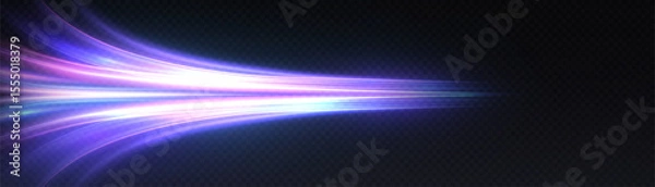 Obraz A stream of bright purple light with the effect of acceleration and breaking through space. Dynamic energy of movement on a dark background.
