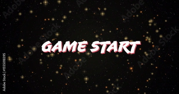 Fototapeta Displaying bold stylized text GAME START floating over deep space, with glittering star graphics