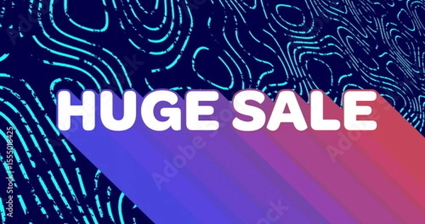 Fototapeta Displaying bold white uppercase HUGE SALE text in digital layout, with long gradient shadow