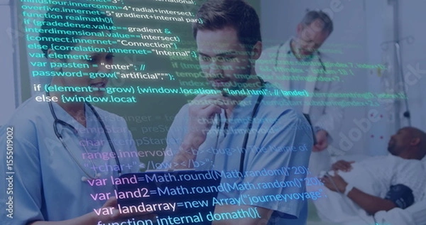 Fototapeta Analyzing data, medical professionals using image overlay in school setting