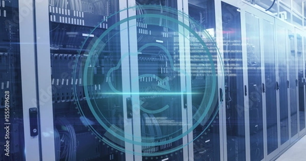 Fototapeta Cloud computing symbol image over server racks in data center