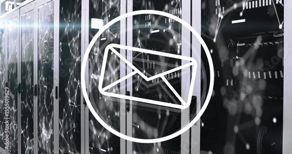 Obraz Image of email icon hovering above network servers with digital connections