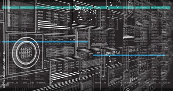 Fototapeta Image of digital data processing with numbers and graphs on interface